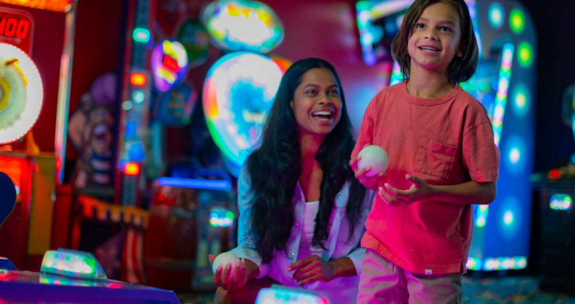 Family at arcade